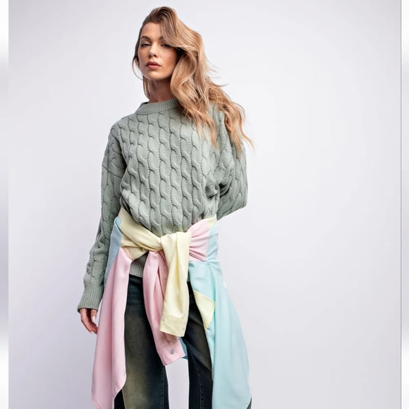 New! Easel Green Cable Knit Sweater S - Picture 2 of 10